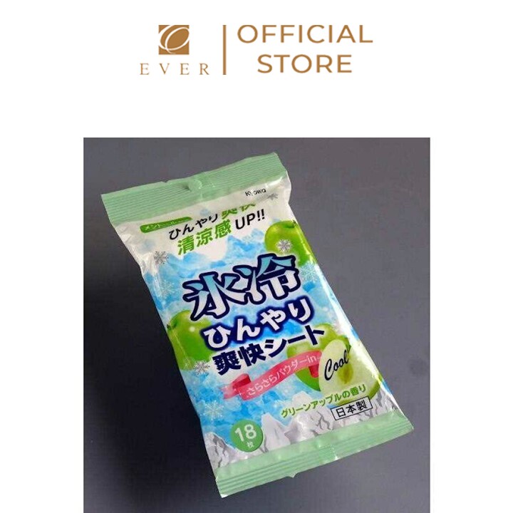 KYOWA_Khăn ướt lau người mát lạnh và sảng khoái hương táo xanh 18 tờ/gói