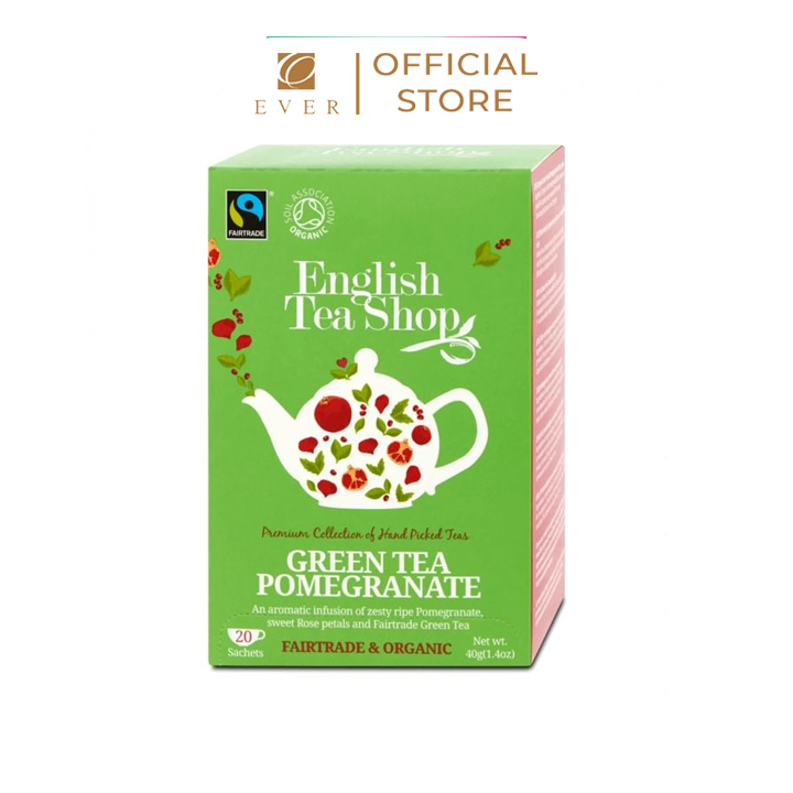 ENGLISH TEA SHOP_Trà organic túi lọc Green Tea & Pomegranate 20P 45g