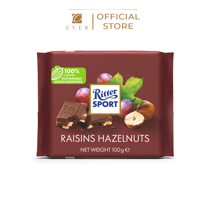 RITTER SPORT_Socola sữa mix nho khô và hạt phỉ 100g
