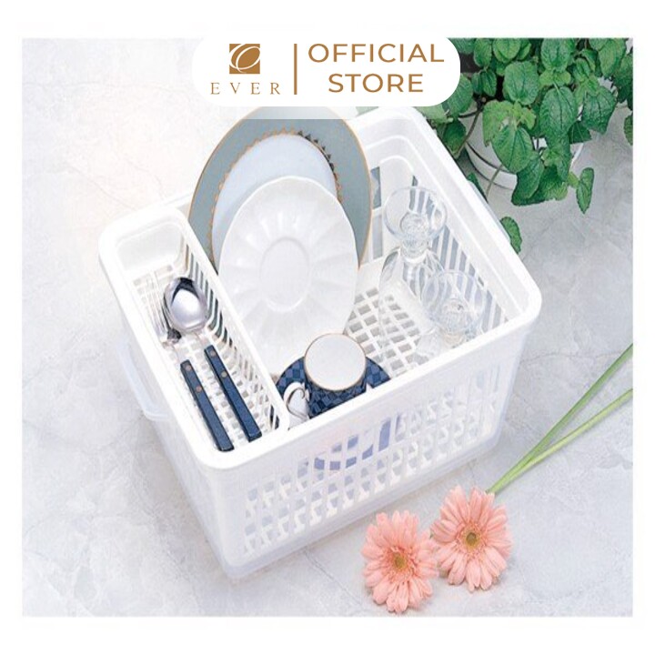 INOMATA_Rổ úp bát đũa có khay hứng nước, nắp đậy 42*30.5cm