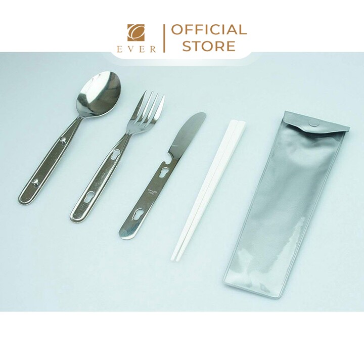 PEARL METAL_Bộ dụng cụ ăn gồm dao, muỗng, nĩa kèm đũa 16.5cm