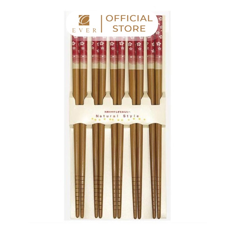 LIVING_Bộ 5 đôi đũa mẫu hoa đỏ 22cm