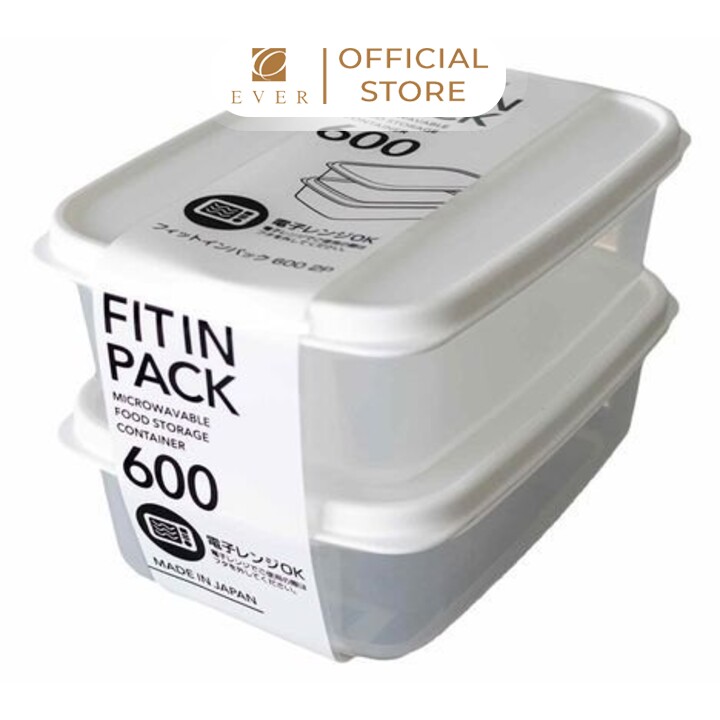 NAKAYA_Set 2 hộp nhựa nắp dẻo màu trắng 600ml*2